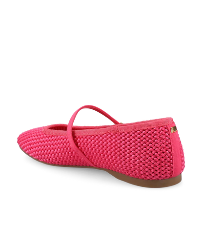 The Hummingbird Mary Jane - Hot Pink Woven Satin